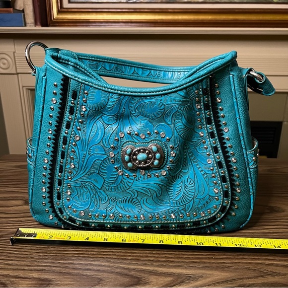 American Bling Turquoise Embossed Handbag - Picture 13 of 16
